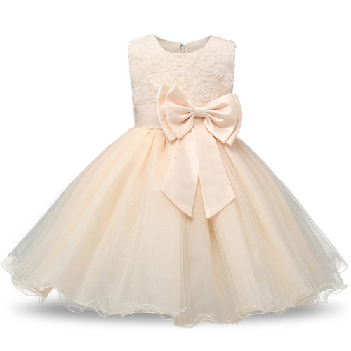 

Champagne Girls Sleeveless Rose Flower Pattern Bow-knot Lace Dress Show Dress, Kid Size: 120cm