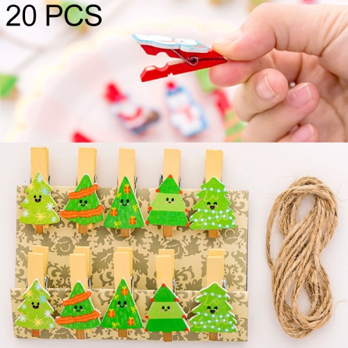 

2 Sets Christmas Wooden Clip Photo Clip Cute Cartoon Color Clip Photo Wall Clip with Hemp Rope Christmas Tree