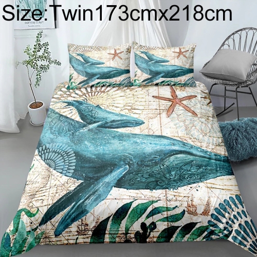 

Bedding Marine Series Whale Turtle Octopus Quilt Cover Three-piece, Size:Twin173cmx218cm(Whale)