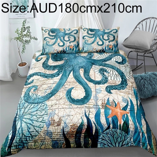 

Bedding Marine Series Whale Turtle Octopus Quilt Cover Three-piece, Size:AUD180cmx210cm(Octopus)