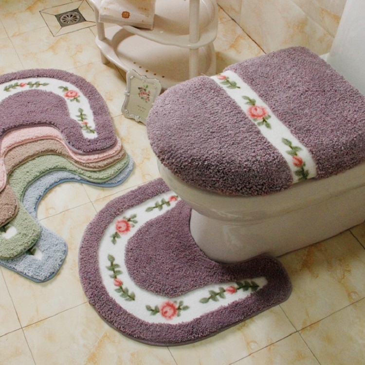 

Pastoral Style Bathroom Toilet Non-Slip Mat Set(Purple)