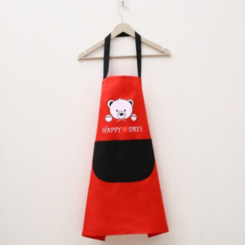 

Waterproof Polyester Apron Woman Adult Bibs Home Cooking Baking Coffee Shop Cleaning Kitchen Accessory Bear Red Black Pocket