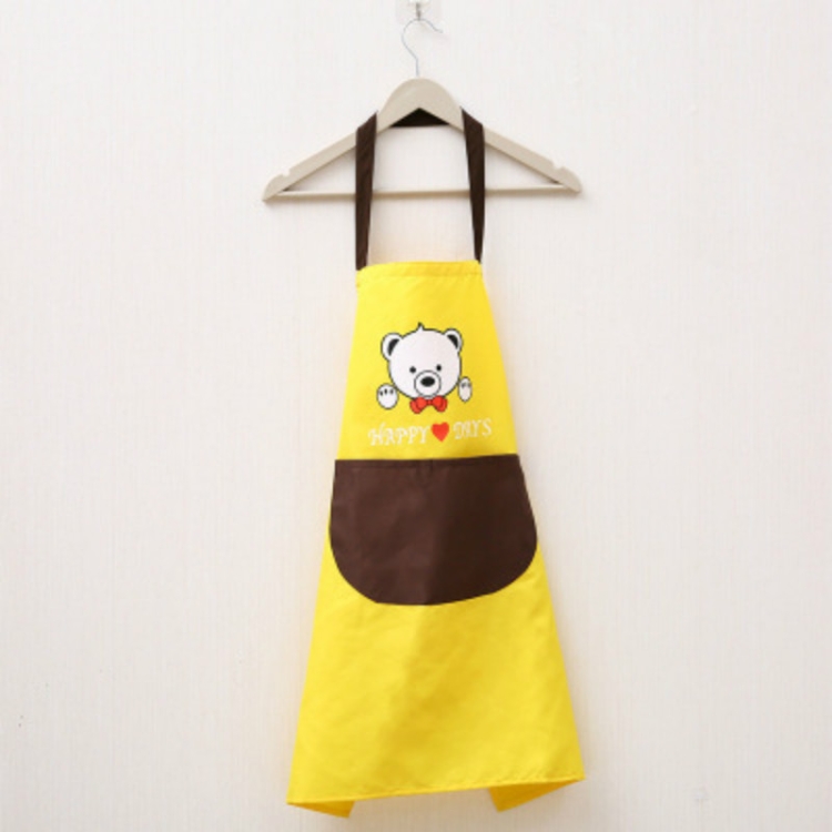 

Waterproof Polyester Apron Woman Adult Bibs Home Cooking Baking Coffee Shop Cleaning Kitchen Accessory Bear Yellow Coffee Pocket