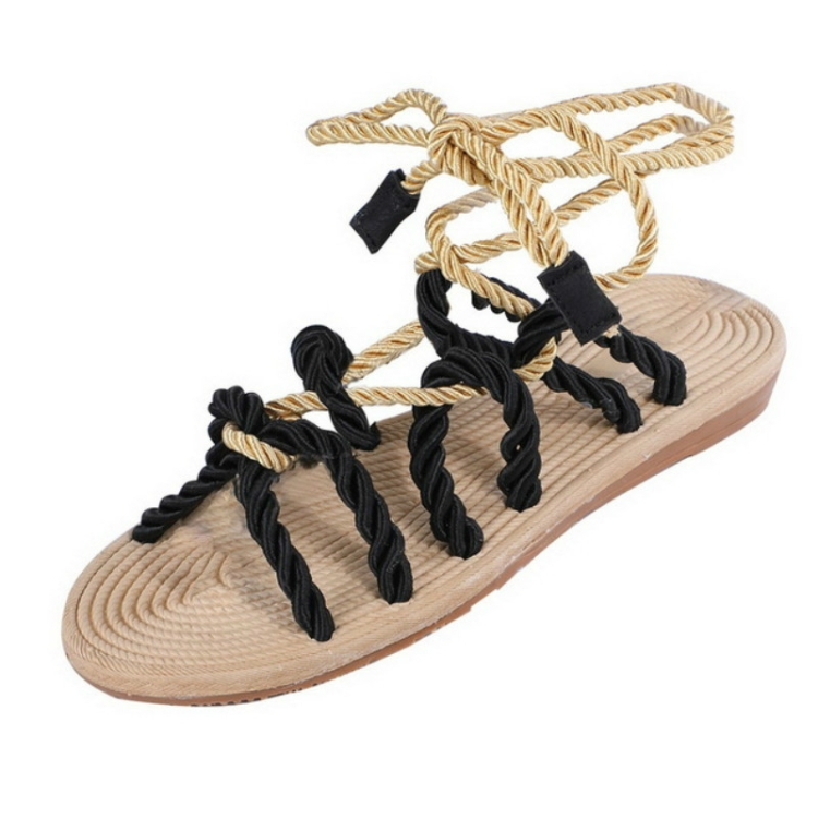 

Women Sandals Stagger Hemp Rope Shoes, Size:35(Black)