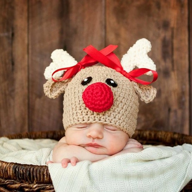 

Children Photography Clothing Hand-knitted Cartoon Christmas Deer Shape Wool Cap, Size:S