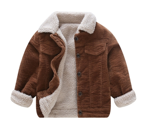 

Autumn and Winter Children Single-breasted Corduroy Fleece Jacket, Height:80cm(Brown)
