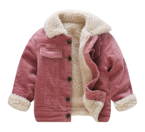 

Autumn and Winter Children Single-breasted Corduroy Fleece Jacket, Height:85cm(Pink)