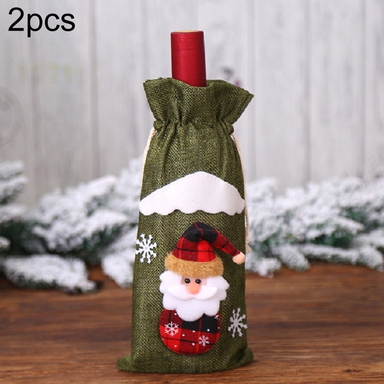 

2 PCS Christmas Gift Wine Bottle Dust Cover Bag Home Table Decor(Green old man)