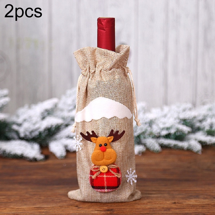

2 PCS Christmas Gift Wine Bottle Dust Cover Bag Home Table Decor(Burlap moose)