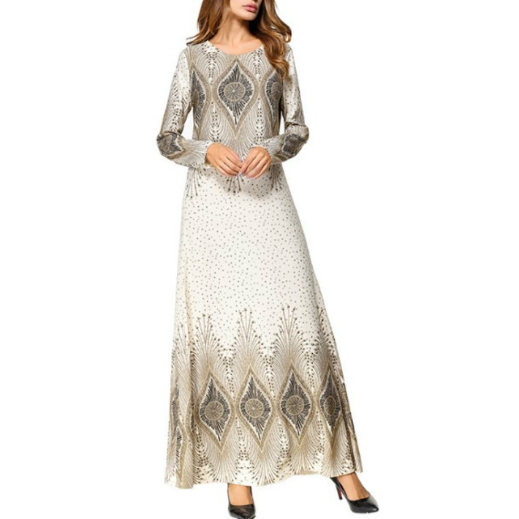 

Splicing Long-Sleeved Slim Dress, SIze:XXXL(Apricot)