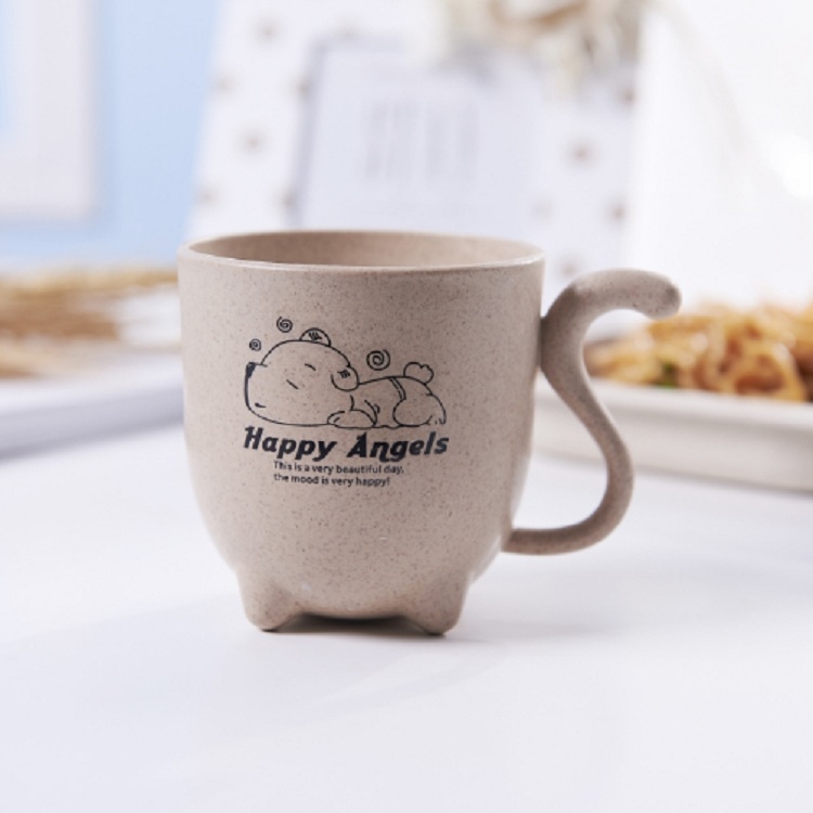 

Wheat Straw Animal Cartoon Cat Tail Children's Cup Cute Wind Creative Coffee Cup Milk Four-legged Cup(Khaki)