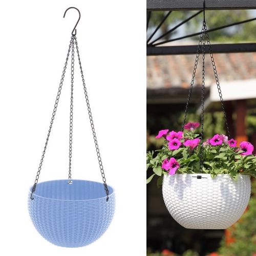 

Rattan-like Hanging Basket Plastic Garden Flower Pot Creative Green Dill Absorbent Hanging Basin, Size:M(Blue)