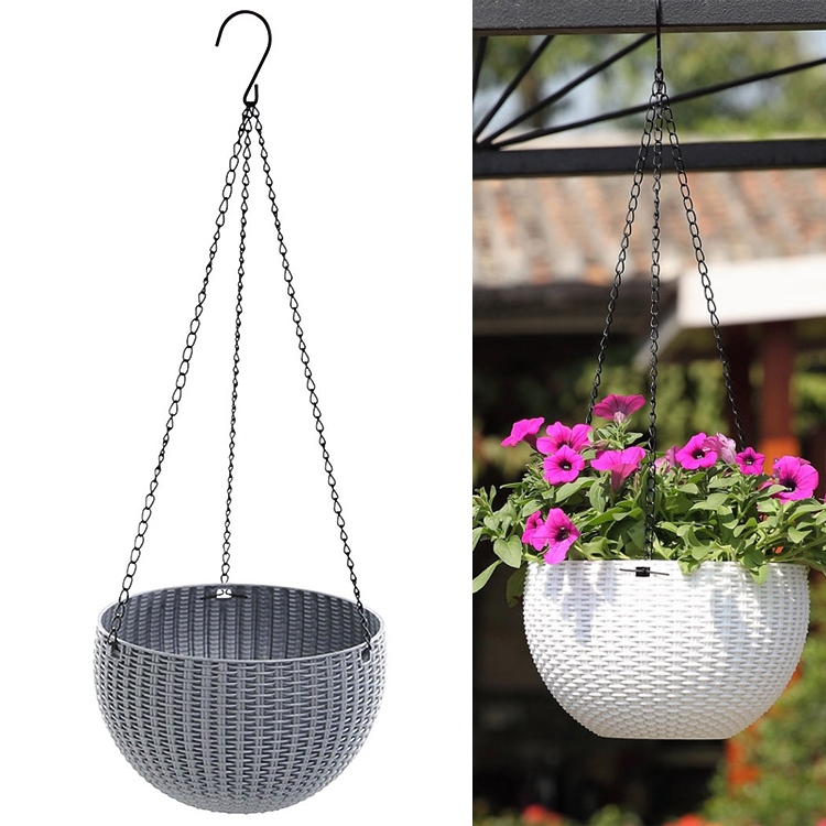 

Rattan-like Hanging Basket Plastic Garden Flower Pot Creative Green Dill Absorbent Hanging Basin, Size:L(Gray Ordinary Version)