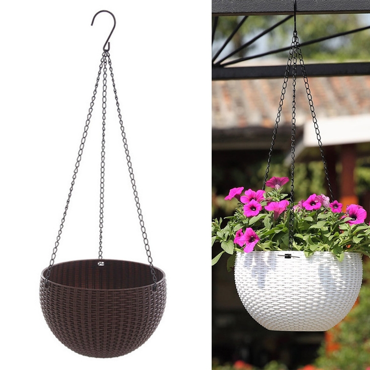

Rattan-like Hanging Basket Plastic Garden Flower Pot Creative Green Dill Absorbent Hanging Basin, Size:L(Brown Ordinary Version)