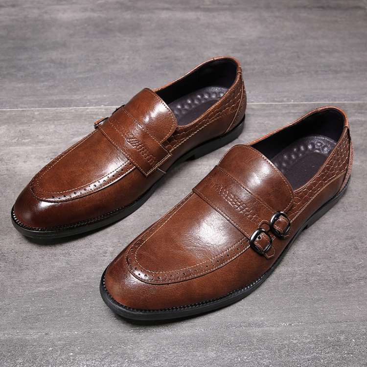 

British Style Paty Leather Wedding Shoes Business Recreation Shoes, Size:44(Brown)