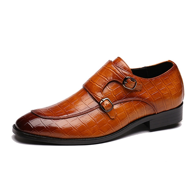 

Crocodile Pattern Business Flat Bottom Leather Formal Shoes, Size:42(Yellow)