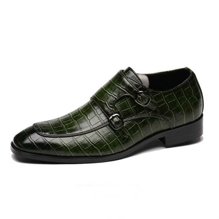 

Crocodile Pattern Business Flat Bottom Leather Formal Shoes, Size:42(Green)