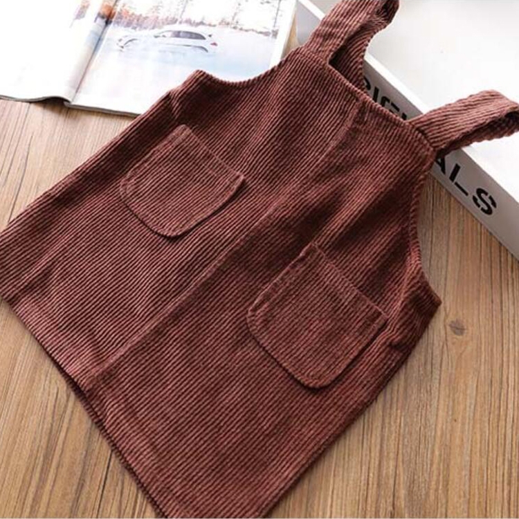 

Autumn and Winter Girls Simple Corduroy Loose Suspenders Skirt, Size:9 Yards(Brown)