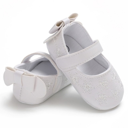 

Spring Autumn Baby Girl Cute Bow Embroider Flowers First Walkers Non-slip Soft Princess Shoes, Size:11cm(White)