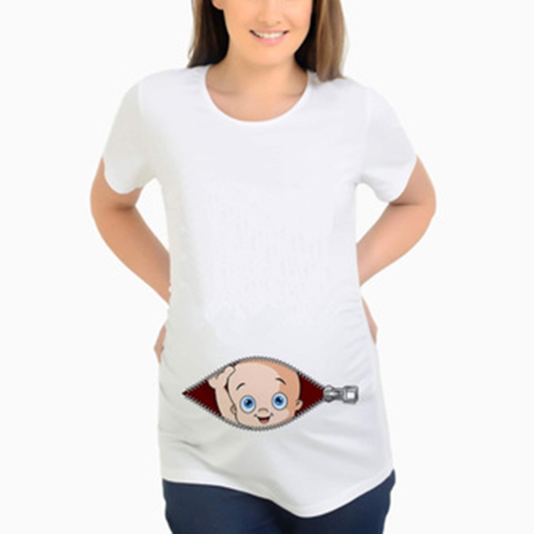 

Funny Baby Pattern Pregnant Women Short Sleeve T-Shirt(White)