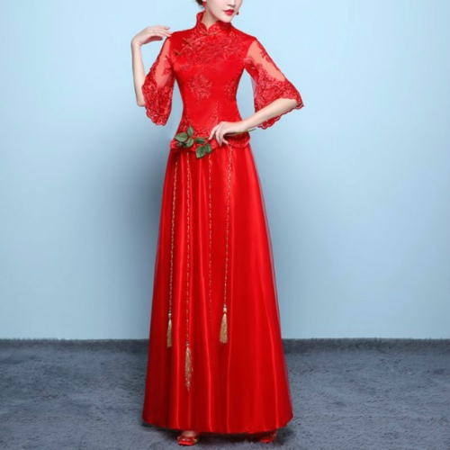 

Chinese Dress Female Show Wo Clothing Wedding Dress Dragon And Phoenix Cheongsam, Size:XXXL(Red)