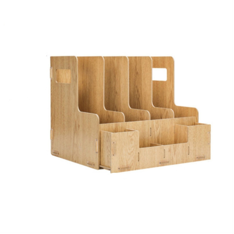 

Deli Wooden File Information Shelf Stationery Shelf Bookshelf Creative Office Supplies Desktop Storage File Box, Model:Four Column Multifunction