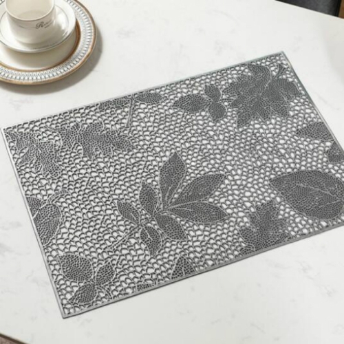 

2 PCS Rectangle Plant Pattern Hollow Placemats PVC Table Mats Coffee Cup Pad(Silver)