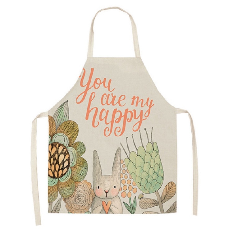 

WQ0025 2 PCS Cute Cartoon Rabbit Print Kitchen Apron Cooking Tool, Size: 55x68cm(WQ0025-2)