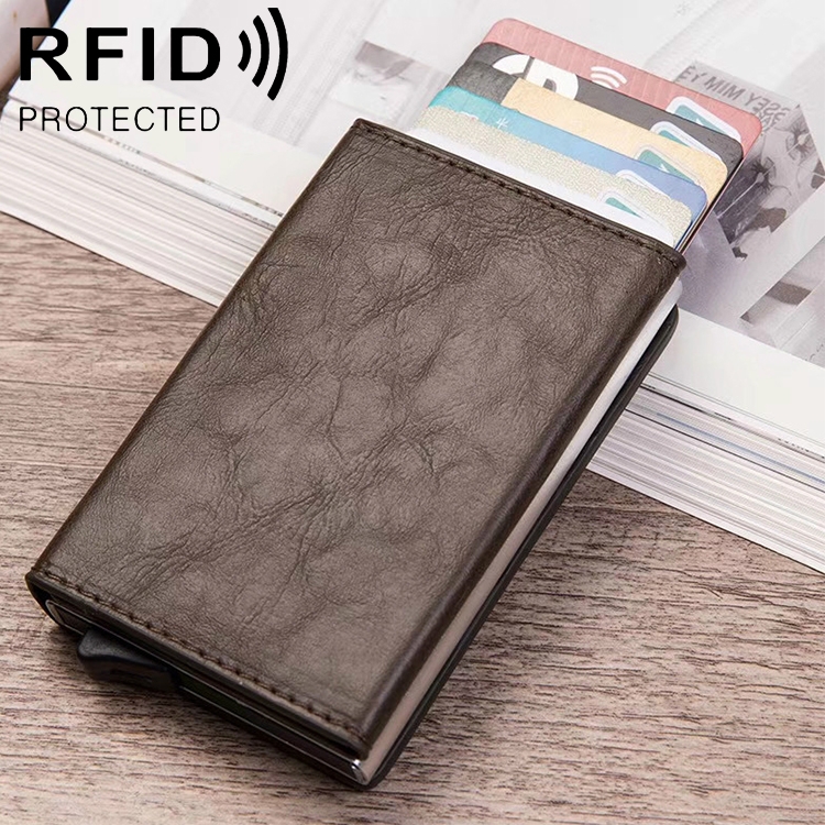 

Magnetic RFID Bag Multifunctional Aluminum Automatic Pop-up Credit Card Package(Coffee)