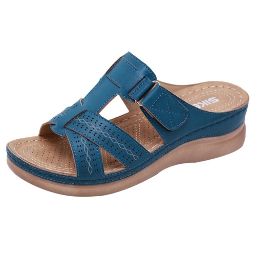 

Openwork Comfortable Paste Wedge Sandals Thick-soled Slippers, Size:38(Blue)