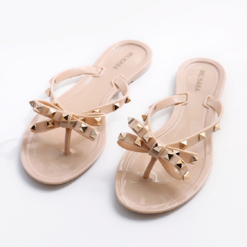 

Women Flip-flops Rhinestones Bow Slip-on Flat Sandals, Size:36(Apricot)