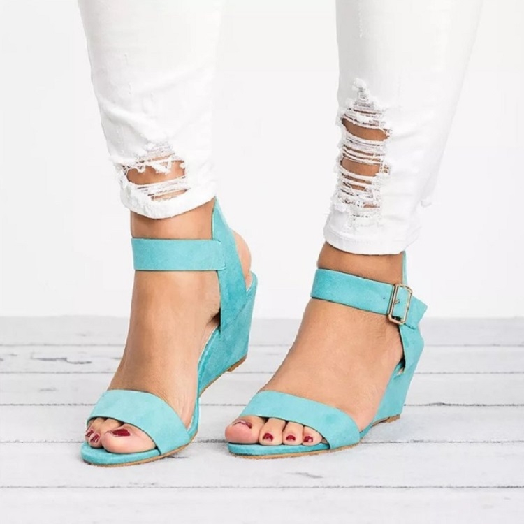 

Wedge Bottom Buckle Women Sandals, Size:39(Sky Blue)