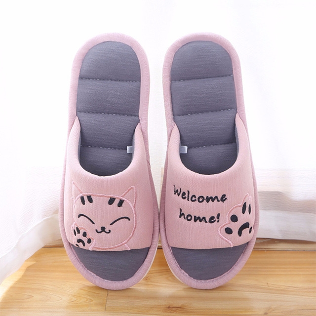 

Cat Cotton and Linen Slippers Home Floor Slippers, Size:39/40(Bean Red)