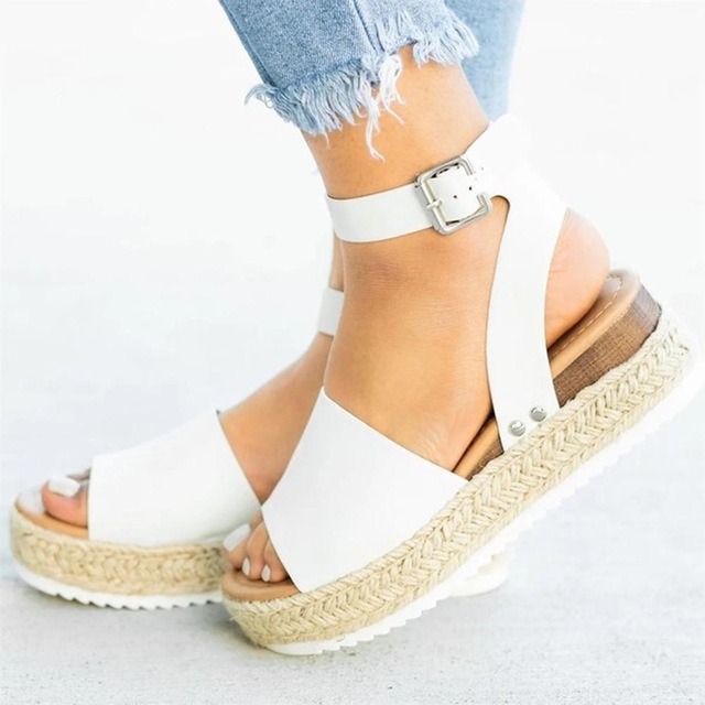 

One-button Buckle Platform Women Sandals, Size:35(White)