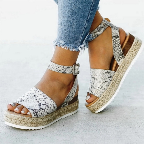 

One-button Buckle Platform Women Sandals, Size:38(Snake)