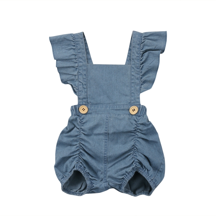 

Summer Baby Girls Ruffles Denim Romper, Kid Size: 90CM(Blue)