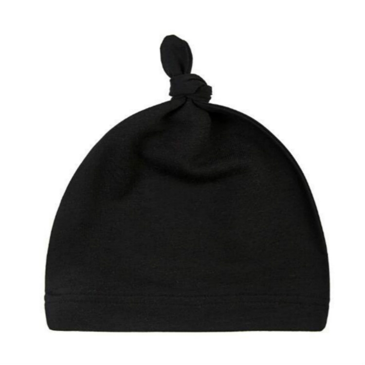 

Newborn Babies Solid Color Knotted Knit Hat Cotton Beanie(Black)
