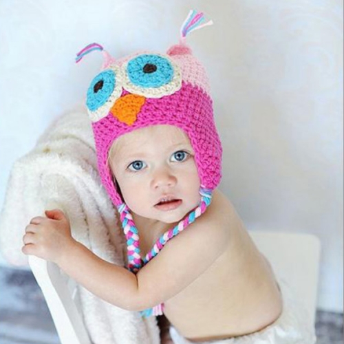

Hand-crocheted Hundred Days Baby Photography Hat Mixed Color Owl Single Hat, Size:19 x 15cm