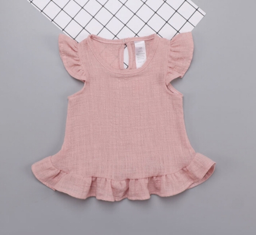 

Female Babies Bamboo Cotton Short-sleeved Lace Skirt, Appropriate Height:12M Recommended Height 60-70cm(Leather Pink)