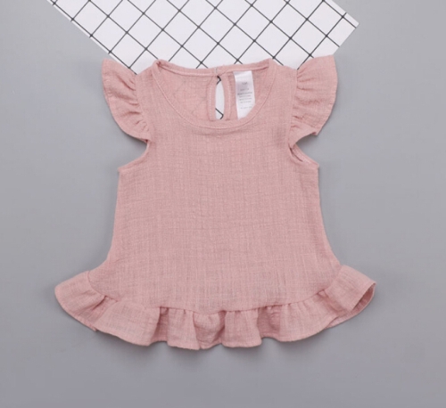 

Female Babies Bamboo Cotton Short-sleeved Lace Skirt, Appropriate Height:4T Recommended Height 90-100cm(Leather Pink)