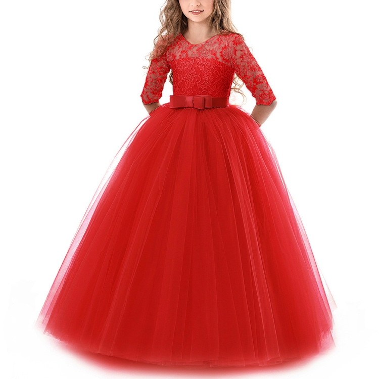 

Girls Party Dress Children Clothing Bridesmaid Wedding Flower Girl Princess Dress, Height:130cm(Red)
