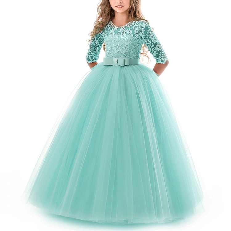 

Girls Party Dress Children Clothing Bridesmaid Wedding Flower Girl Princess Dress, Height:170cm(Green)