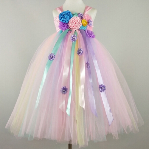 

Girl Pastel Flower Children Dress Fluffy Tulle Children Wedding Evening Dress, Hppropriate Height:70cm(Pink)