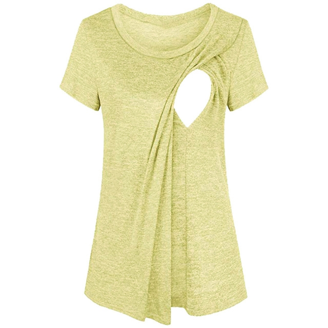 

Splicing Short-sleeved Round Neck Maternity Dress Breastfeeding, Size:L (Yellow)