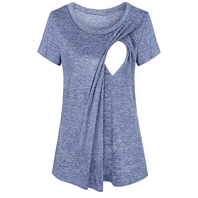 

Splicing Short-sleeved Round Neck Maternity Dress Breastfeeding, Size:L(Purple)