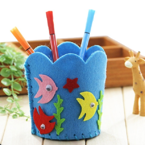 

3 PCS Children Handmade Non-woven Fabric 3D Pen Container DIY Toy Baby Creative Toys(Round Blue)