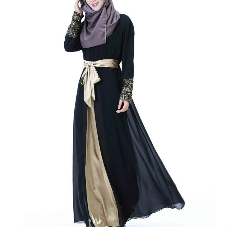 

Stitching Dress Lace Solid Color Dress Mopping Skirt, Size:2XL(Black)