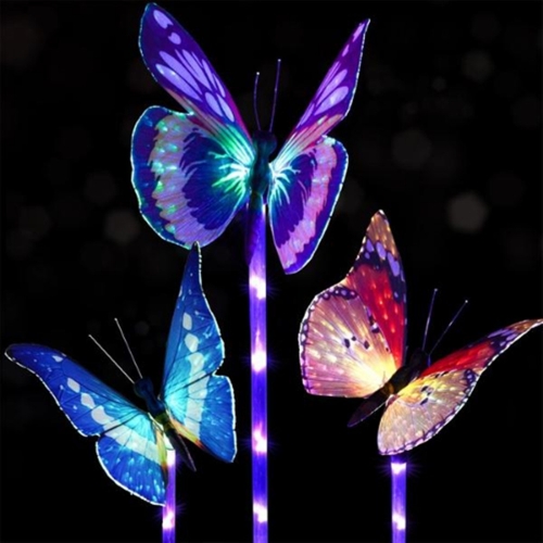 

3 PCS Solar Power Light Multi-color Fiber Optic Butterfly LED Stake Light for Outdoor Garden