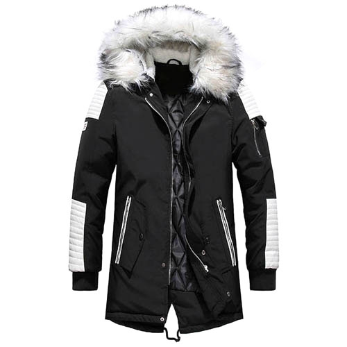 

Winter Men Thicken Warm Parkas Casual Long Outwear Hooded Collar Jackets Coats, Size:L(Black White)