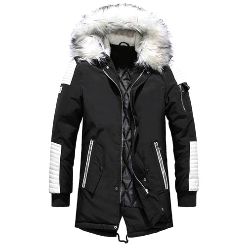 

Winter Men Thicken Warm Parkas Casual Long Outwear Hooded Collar Jackets Coats, Size:XXL(Black White)